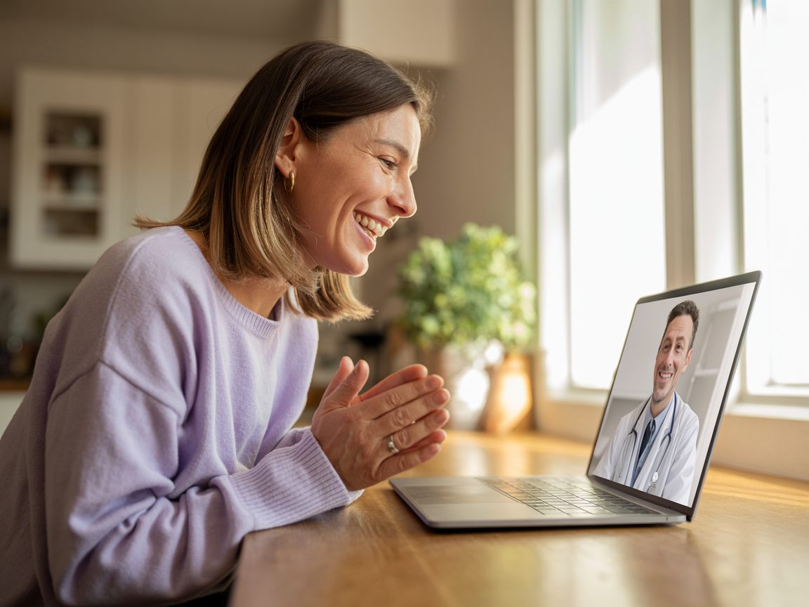 Patient on a telehealth video call with her licensed physician
